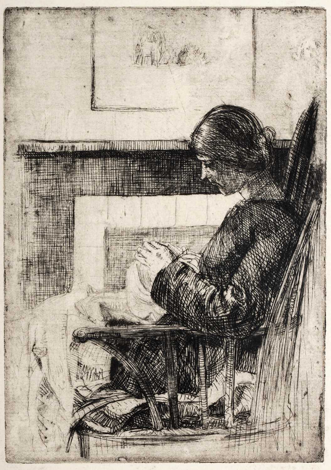 Lot 37 - Lilian Whitehead - A woman mending | etching