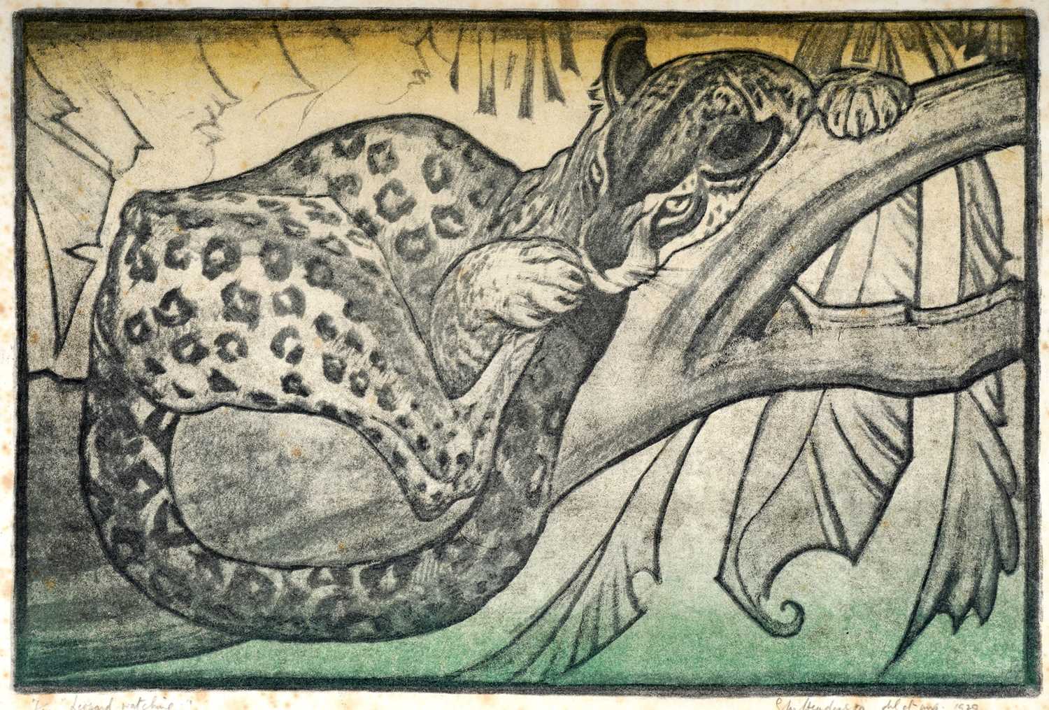 Lot 6 - Elsie Marion Henderson - Leopard Watching | lithograph