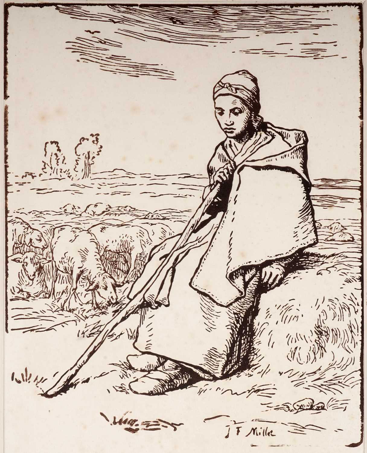 Lot 31 - Jean François Millet - Shepherdess Seated | woodcut