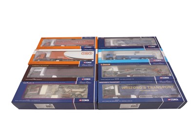 Lot 802 - A collection of eight boxed Corgi 1:50 scale diecast trucks and trailers