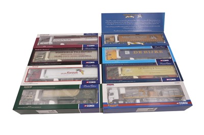 Lot 803 - A collection of eight boxed Corgi 1:50 scale diecast trucks and trailers