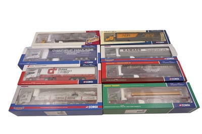 Lot 804 - A collection of eight boxed Corgi 1:50 scale diecast trucks and trailers