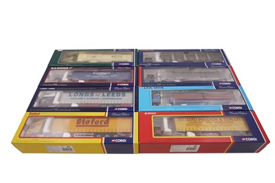 Lot 811 - A collection of eight boxed Corgi 1:50 scale diecast trucks and trailers