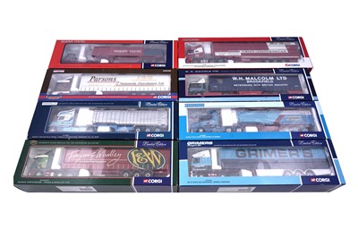 Lot 813 - A collection of eight boxed Corgi 1:50 scale diecast trucks and trailers