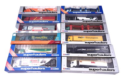 Lot 815 - A collection of twelve boxed Corgi 1:50 scale ‘Superhaulers’ diecast trucks and trailers