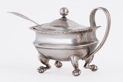 Lot 55 - A Scottish provincial silver mustard pot; and a silver Fiddle pattern spoon