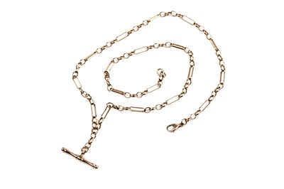 Lot 83 - A 9ct gold fetter-style neck chain with T-bar pendant