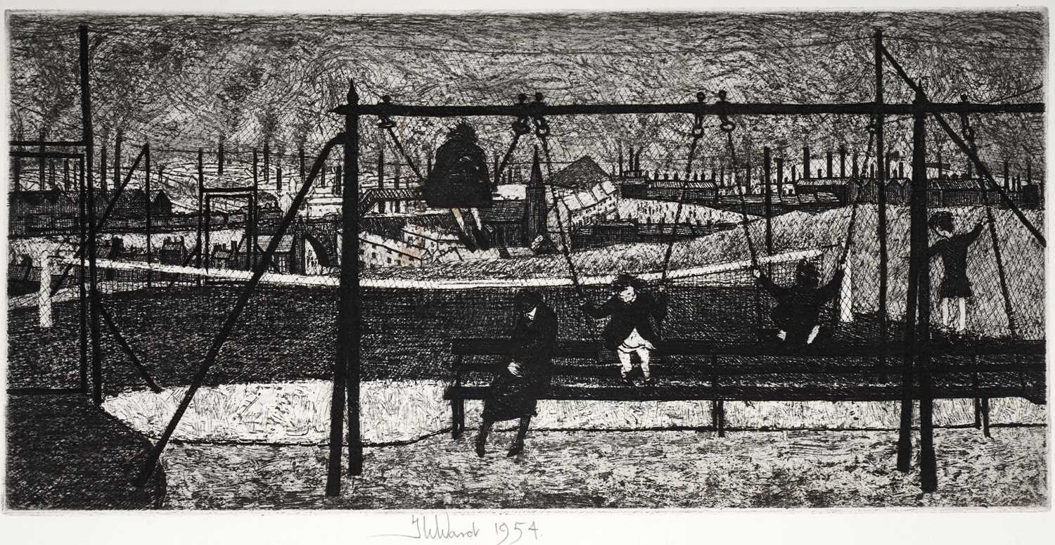 Lot 5 - Thomas William Ward - Northern townscape from a playground | etching