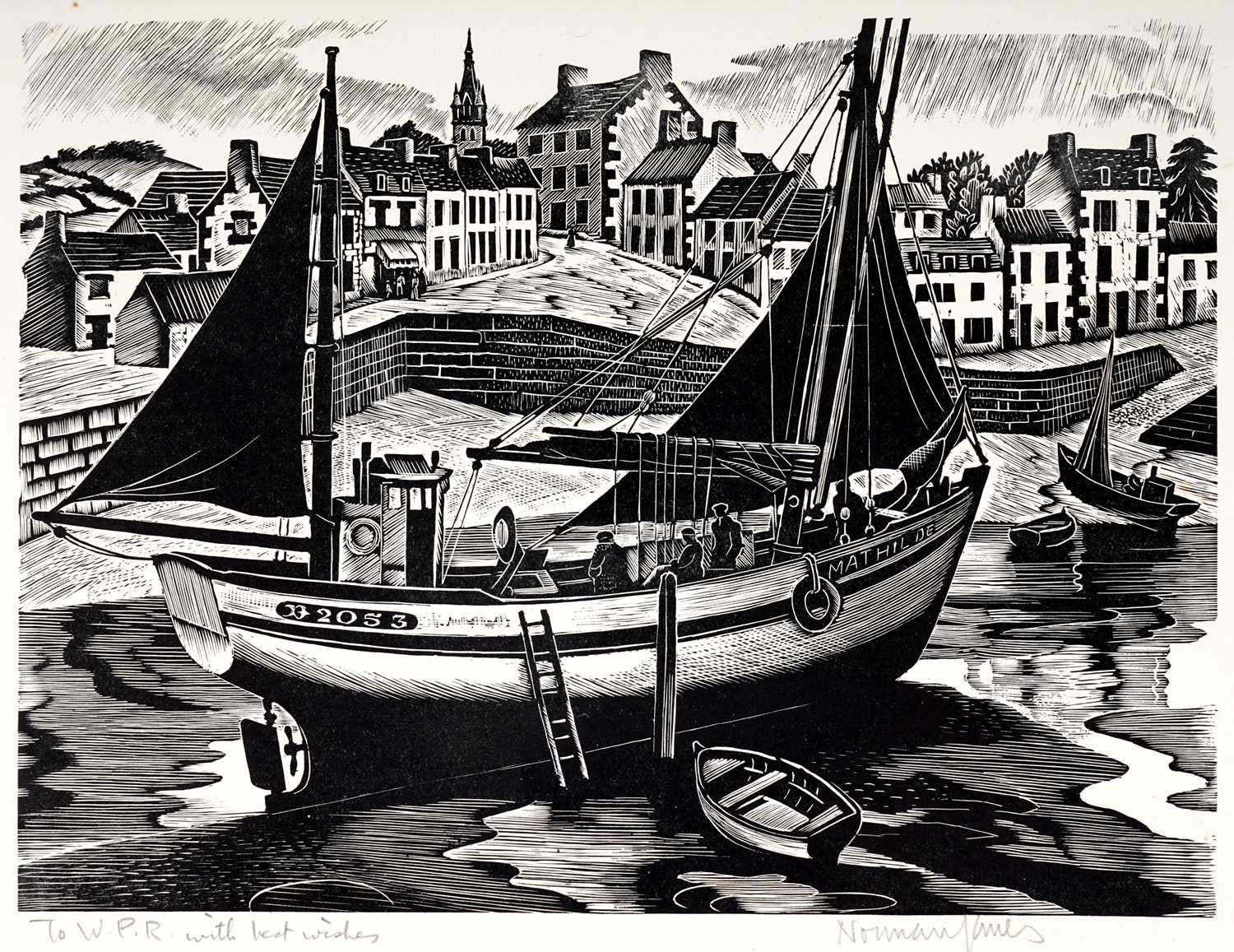 Lot 34 - Norman Thomas Janes - Tunny Boat, Brittany | wood engraving