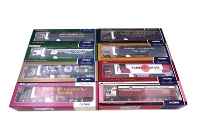 Lot 831 - A collection of eight boxed Corgi 1:50 scale diecast trucks and trailers