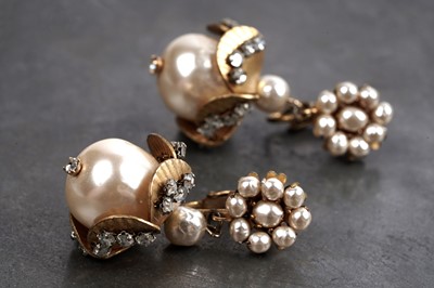 Lot 607 - A pair of Miriam Haskell faux pearl and paste pendant earrings