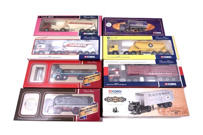 Lot 832 - A collection of eight boxed Corgi 1:50 scale diecast trucks and trailers