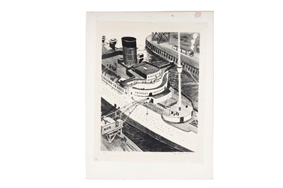 Lot 9 - John Ferguson Ross - Ocean liner from above | lithograph