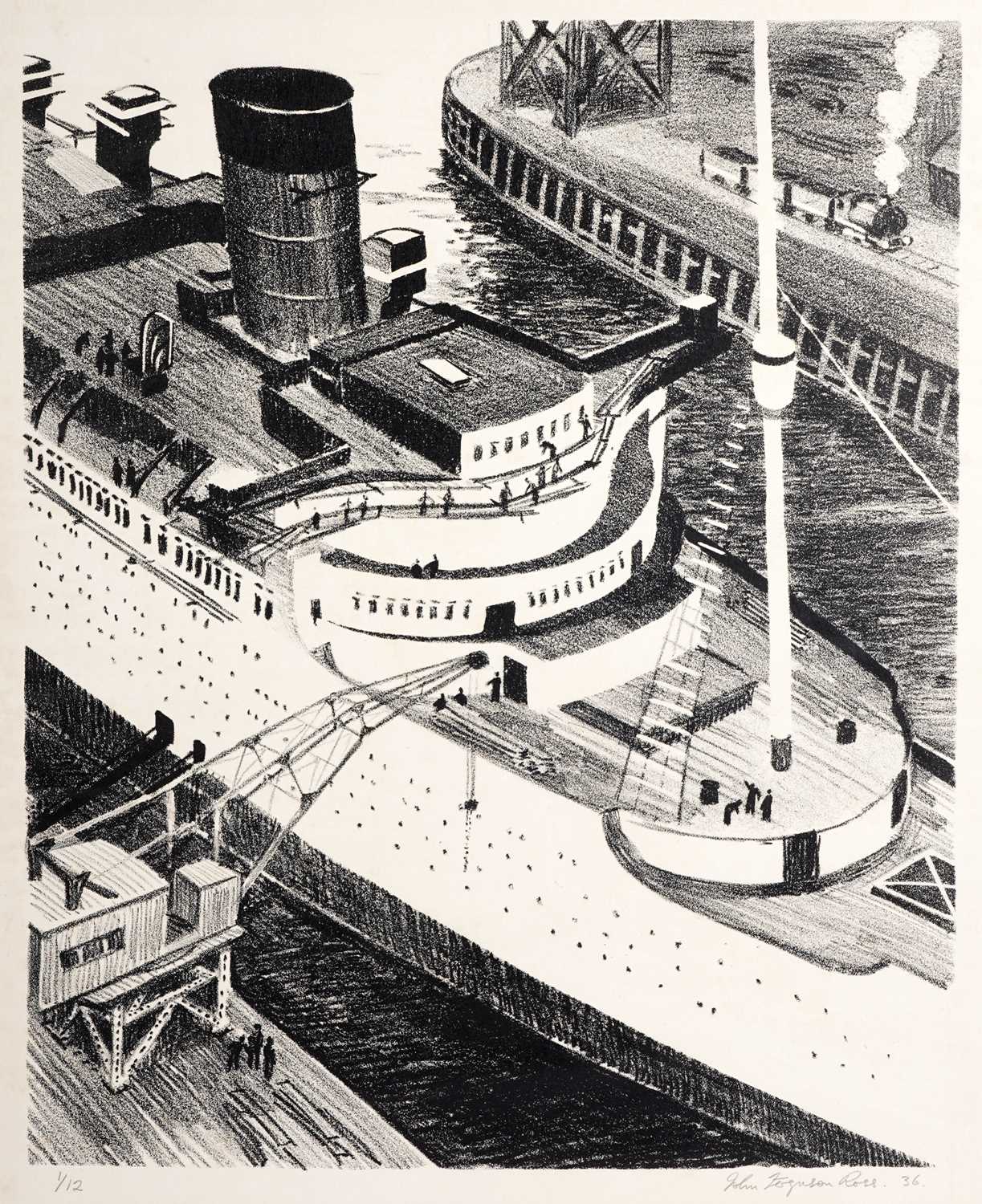 Lot 9 - John Ferguson Ross - Ocean liner from above | lithograph