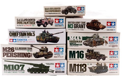 Lot 859 - A collection of nine 1:35 scale Tamiya model vehicle kits