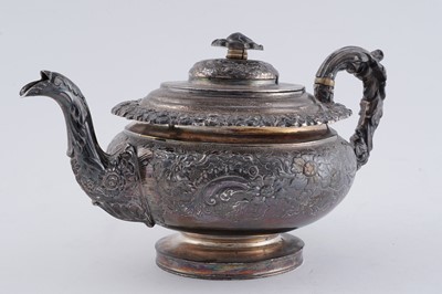 Lot 114 - A late George III silver three piece tea service