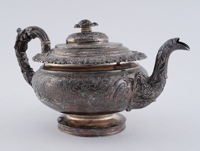 Lot 114 - A late George III silver three piece tea service