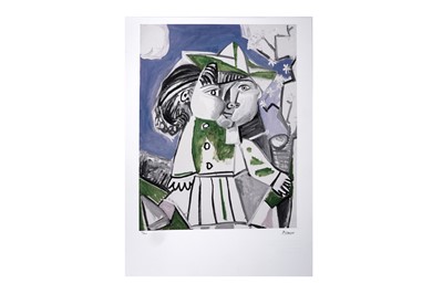 Lot 76 - After Pablo Picasso - Cubist portrait in blue and green | limited edition offset lithograph