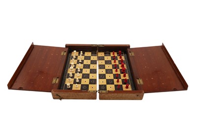 Lot 119 - Military Interest: An early 20th-century mahogany cased travelling chess set