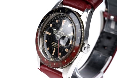 Lot 408 - A Rare Rolex Oyster Perpetual GMT-Master automatic chronometer wristwatch with Bakelite Pepsi bezel
