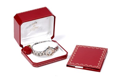 Lot 444 - Must de Cartier 21: a steel and gilt cased lady's quartz wristwatch