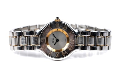 Lot 444 - Must de Cartier 21: a steel and gilt cased lady's quartz wristwatch