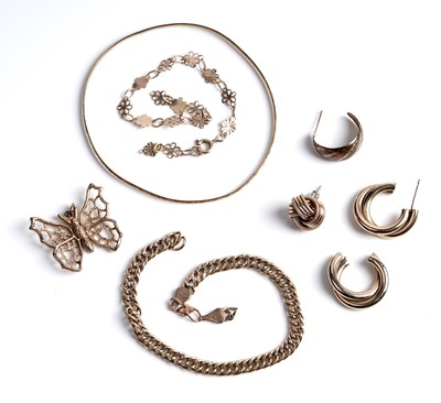 Lot 110 - Gold jewellery including: a butterfly pendant and bracelets