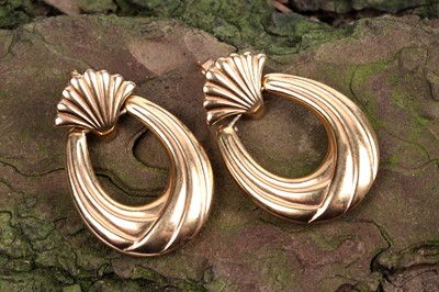 Lot 105 - A pair of 9ct gold pendant earrings