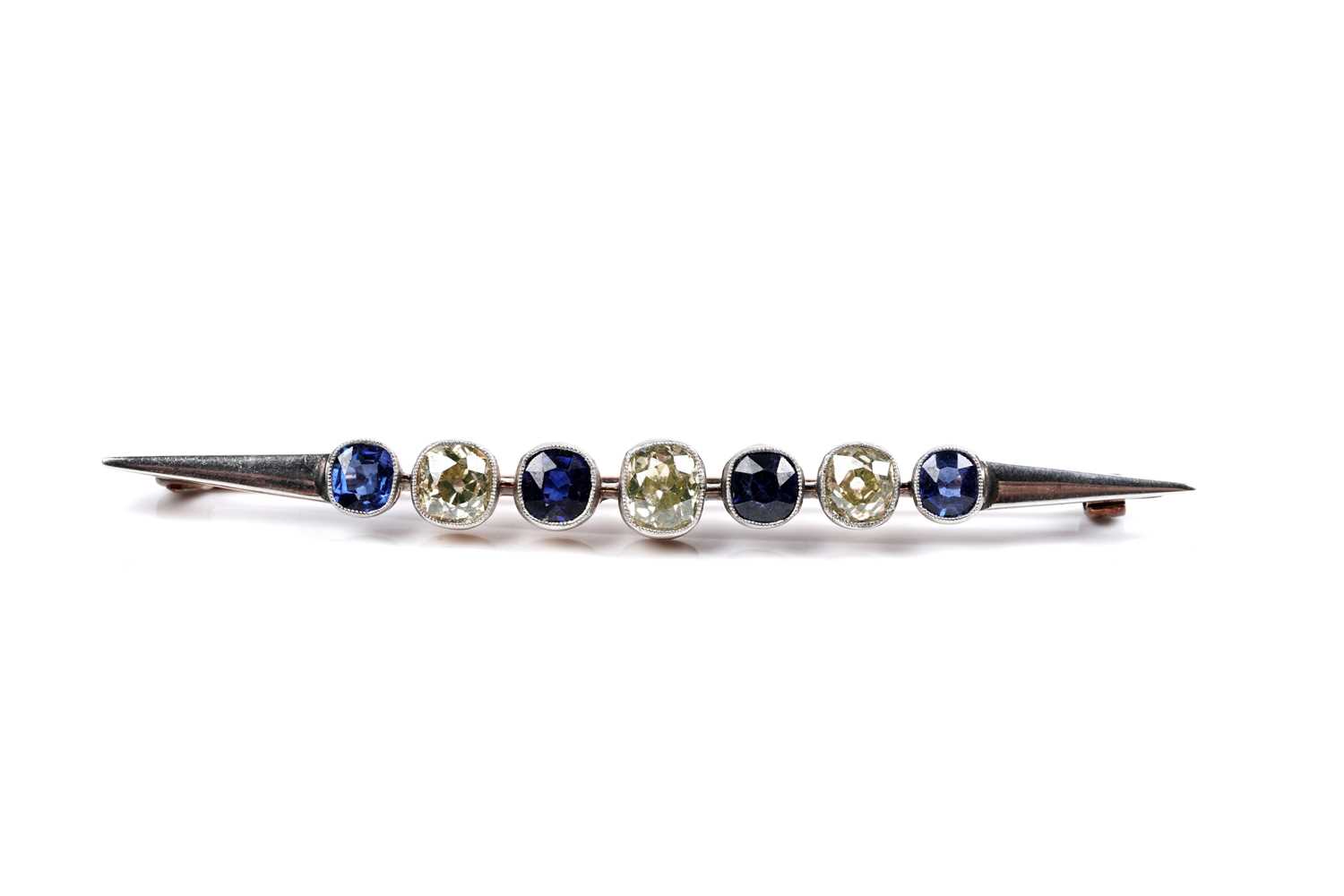 Lot 508 - A Victorian sapphire and diamond bar brooch