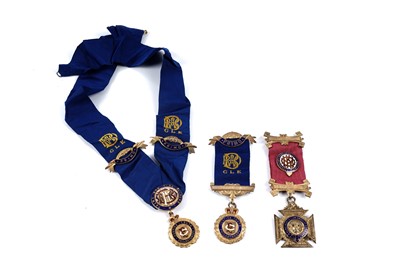 Lot 106 - A collection of silver gilt Royal Order of the Buffaloes medals and sash