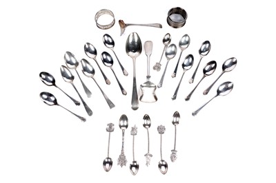 Lot 377 - Antique silver flatware, including a set of twelve coffee spoons