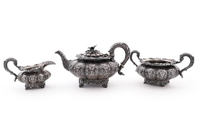 Lot 115 - A late George IV silver three-piece tea service