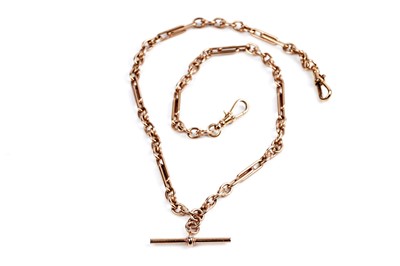 Lot 15 - A 9ct rose gold fetter-link double "Albert" watch chain