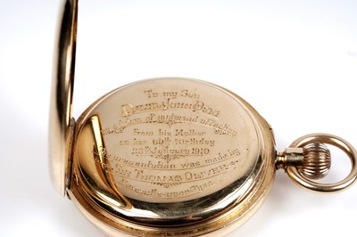 Lot 306 - An early 20th Century 18ct gold half hunter pocket watch by Lister and Sons of Newcastle