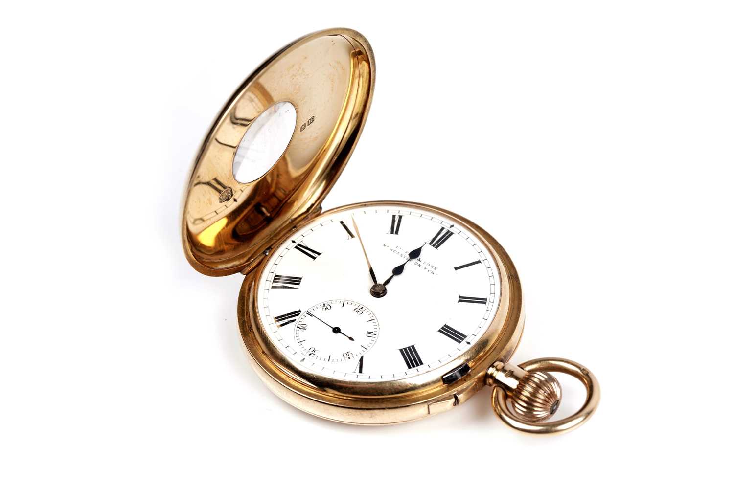 Lot 306 - An early 20th Century 18ct gold half hunter pocket watch by Lister and Sons of Newcastle