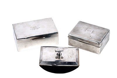 Lot 344 - 1930's silver desktop cigarette boxes; and a silver mounted ink blotter