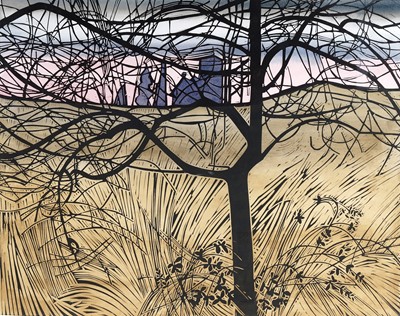 Lot 307 - Nicholas Barnham - Strethall Church & Apple Tree | linocut