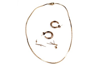 Lot 133 - A 9ct gold fancy link neck chain; and two pairs of gold earrings