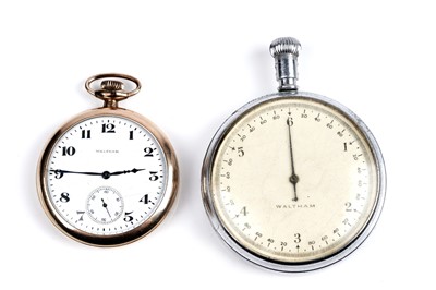 Lot 304 - A Waltham gold-plated open-faced pocket watch; and a Second World War stopwatch