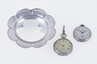 Lot 341 - A George VI silver bonbon dish; and two pocket watches