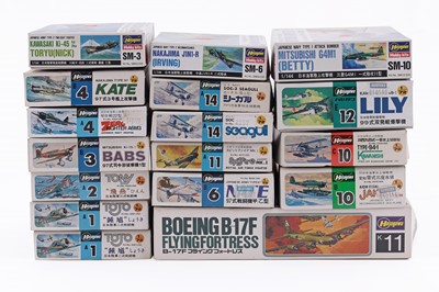 Lot 854 - A collection of seventeen boxed, mostly 1:72 scale Hasegawa model kits