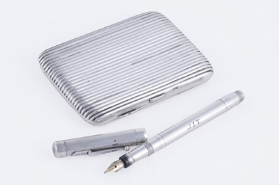 Lot 376 - A George VI silver fountain pen; and a Victorian fluted silver cigarette case