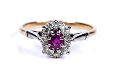 Lot 31 - A pair of ruby and diamond stud earrings; and a ruby and diamond ring