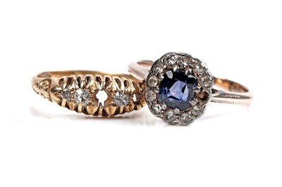 Lot 92 - A sapphire flowerhead pattern ring; and an early George V 18ct gold and diamond ring