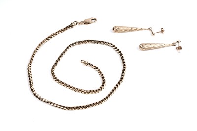 Lot 91 - A 9ct gold herringbone neck chain; and a pair of 9ct gold pendant earrings