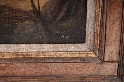 Lot 638 - Veiga - Sundial maypole in a surrealist landscape | oil