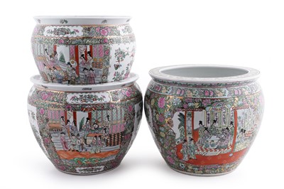 Lot 162 - Three 20th Century famille rose Cantonese fish bowls