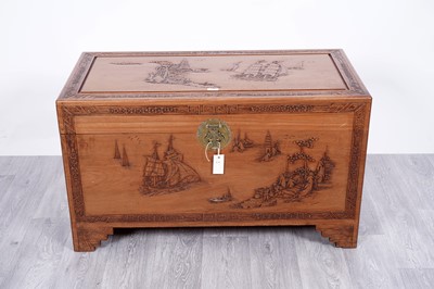 Lot 72 - A 20th Century carved camphorwood Oriental blanket box