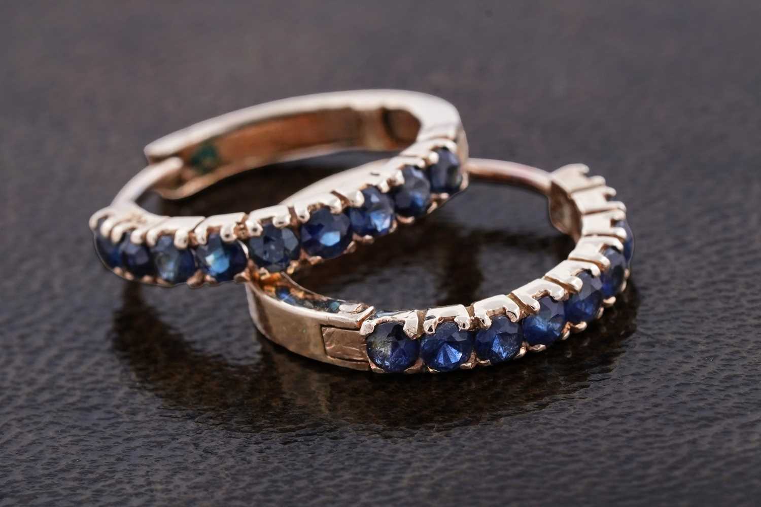 Lot 84 - A contemporary pair of sapphire hoop earrings