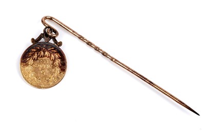 Lot 249 - An 1859 5 Francs gold coin stick pin
